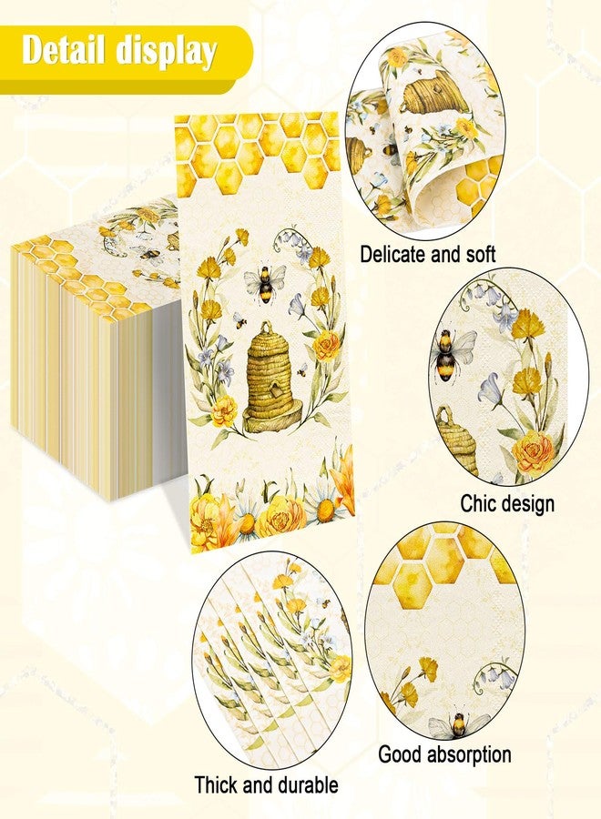 JarThenaAMCS مناديل ضيوف JarThenaAMCS، 80 قطعة، بنقشة زهور النحل، ألوان مائية، بنقشة نحل العسل، مناديل ورقية للاستخدام مرة واحدة، بنقشة خلية النحل، مناسبة للعشاء، منشفة يد، مثالية لحفلات الربيع والصيف، وحفلات استقبال المولود، وأعياد الميلاد. - Image 3